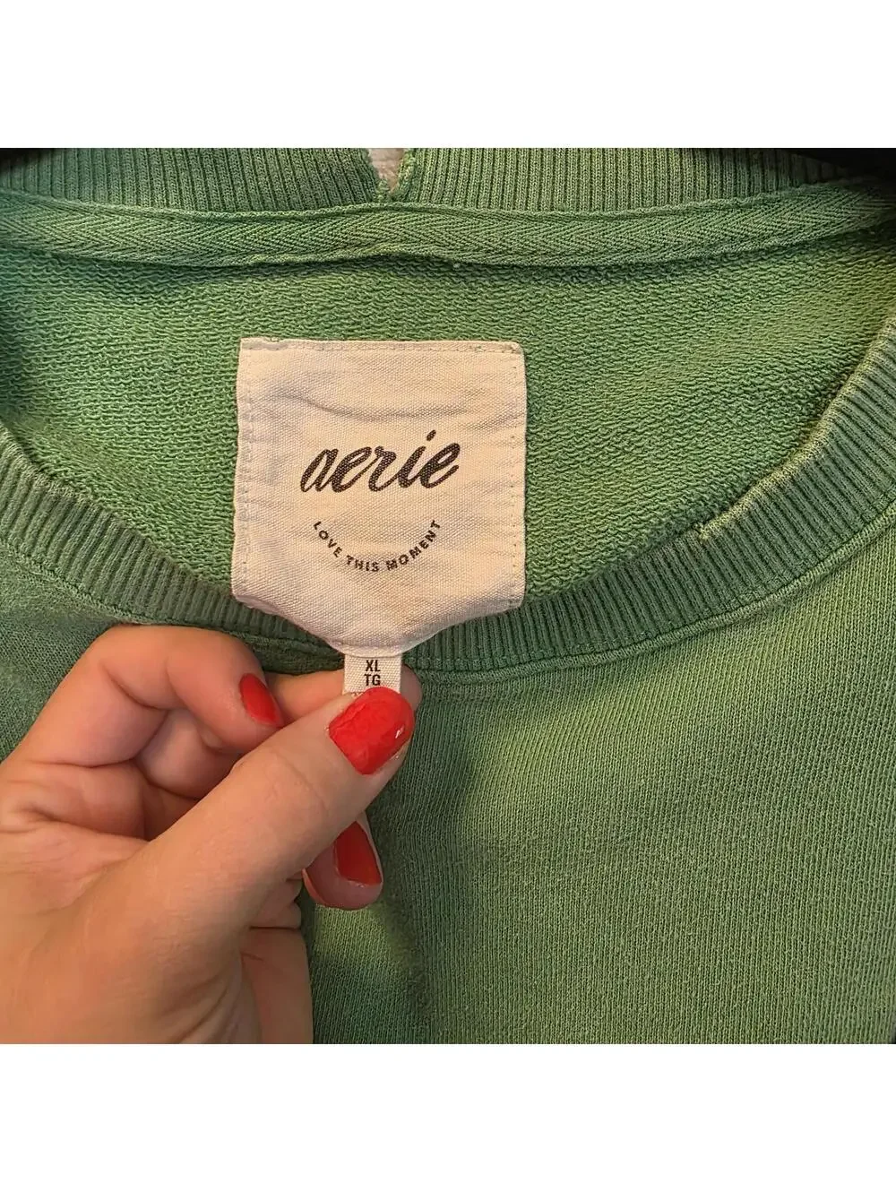 Aerie Oversized Distressed Green Crewneck with Ice Cold Ski Resort Patch- XL - Picture 3 of 8